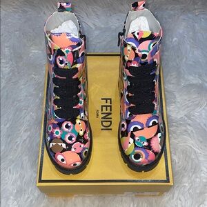 Fendi Girl's Vibrant Patterned Combat Boots